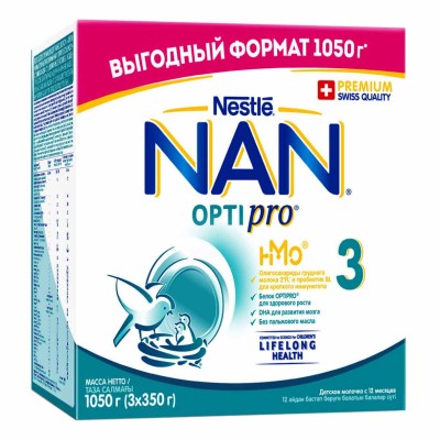 Смесь Nan 3 Optipro молочко для роста иммунитета и развития мозга с 12 мес 1050гр к/у