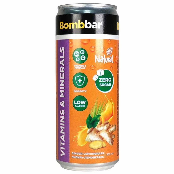 Лимонад Bombbar вкус имбиря и лемонграса газ 330мл ж/б
