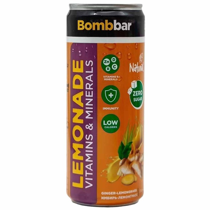 Лимонад Bombbar вкус имбиря и лемонграса газ 330мл ж/б