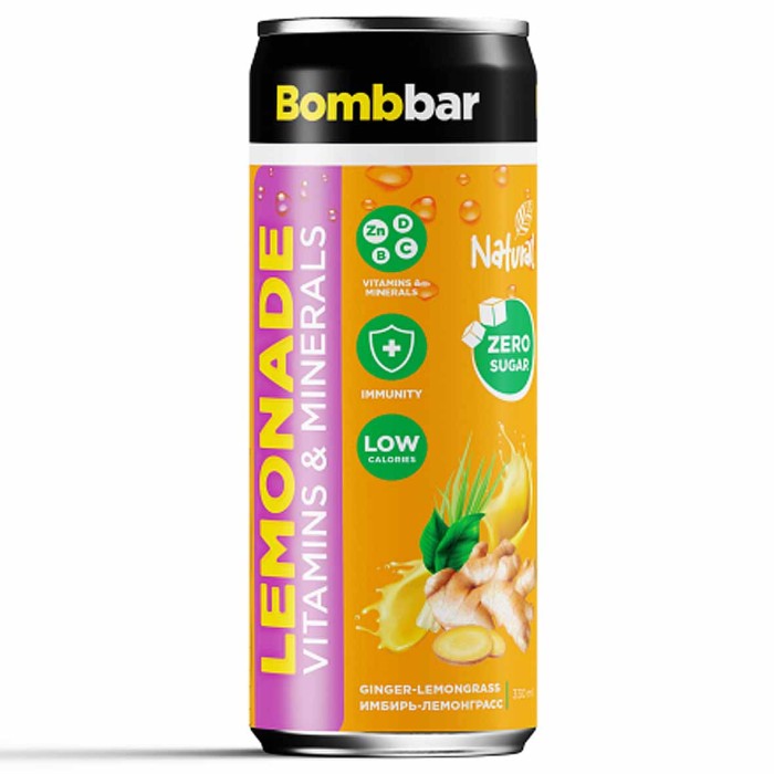 Лимонад Bombbar вкус имбиря и лемонграса газ 330мл ж/б