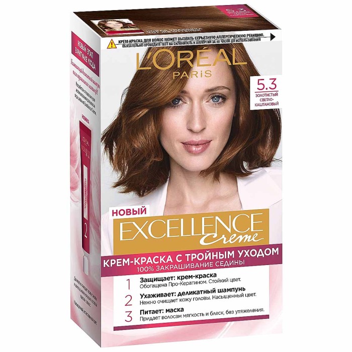 Краска для волос Loreal Exellence 5.3 Светлый каштан золотой к/у*