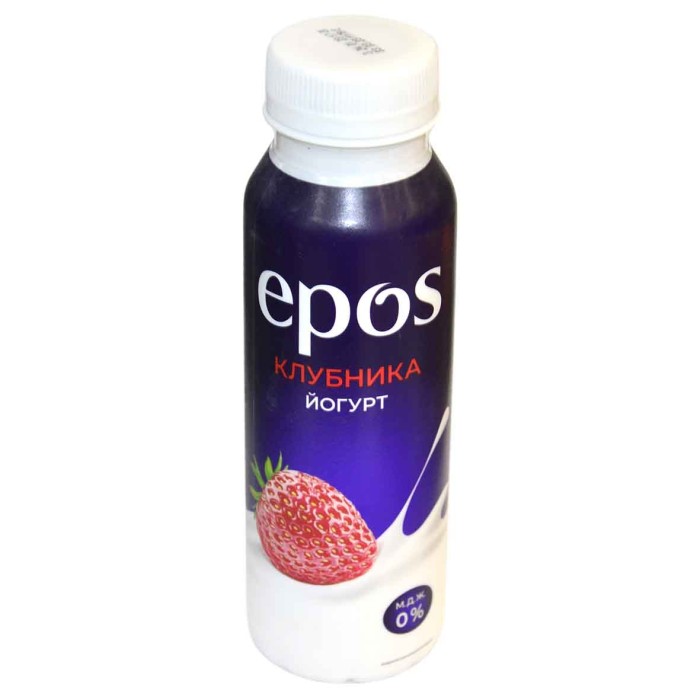 Йогурт питьевой Epos клубника 0.05% 250гр пэт