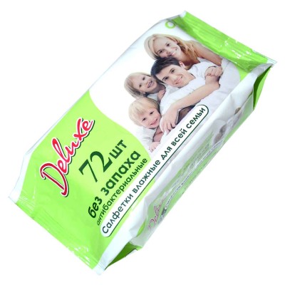 Салфетки влажные Deluxe без запаха 72шт м/у