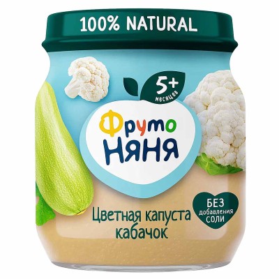 Пюре Фруто Няня цветная капуста-кабачок 5+ 110гр ст/б