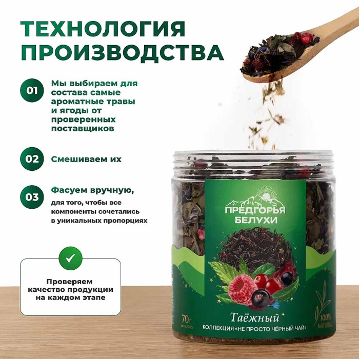 Чай черный Предгорья Белухи байховый с Таёжный 75гр пэт