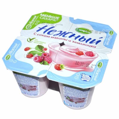 Йогурт Campina Нежный с соком малины и земляники 1,2% 100гр пэт