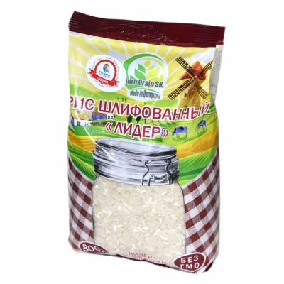 Крупа рис AGRO GRAIN SK Лидер круглозерный шлифованный 800гр м/у