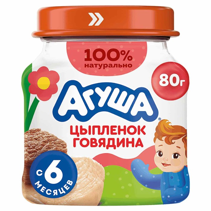 Пюре Агуша цыпленок-говядина с 6мес 80гр ст/б