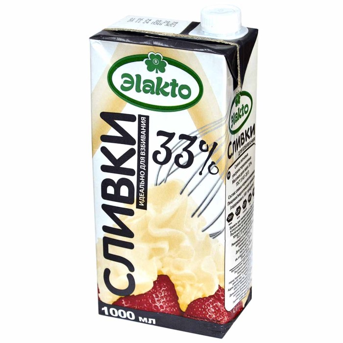 Сливки Эlakto для взбивания 33% 1л т/п