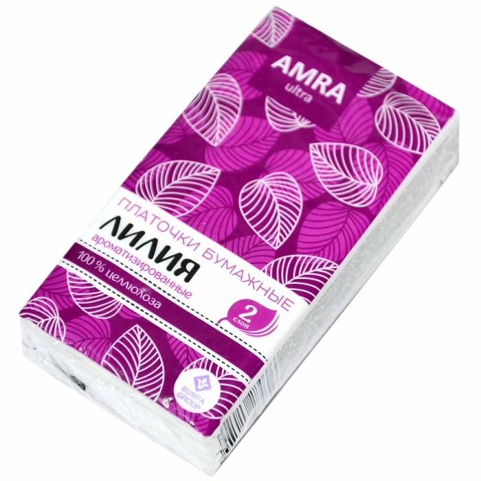 Платочки бумажные Amra с ароматом лилии 10шт м/у