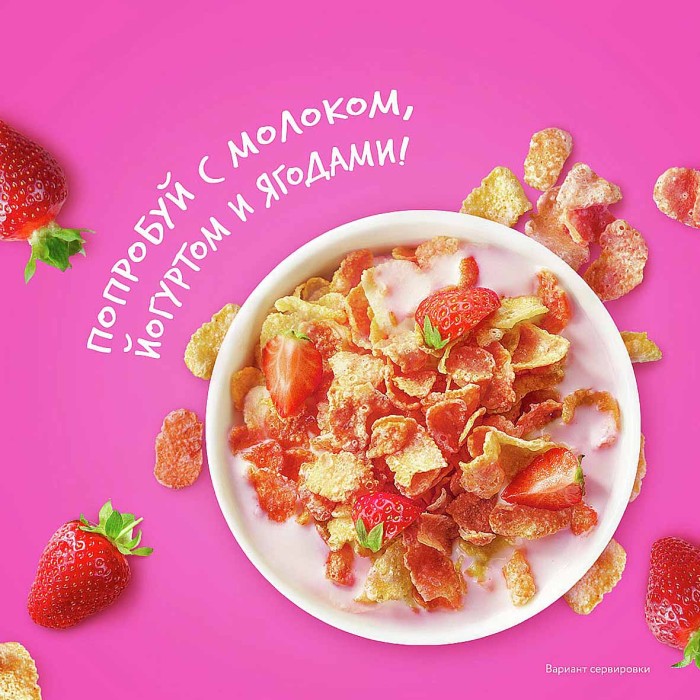 Хлопья кукурузные Unicorn Клубничный коктейль 220гр к/у