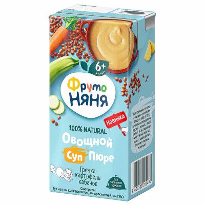Пюре ФрутоНяня суп овощной гречка-картофель-кабачок 6+ 200гр т/п