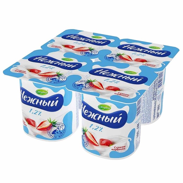 Йогурт Campina Нежный с соком клубники 1,2% 100гр пэт
