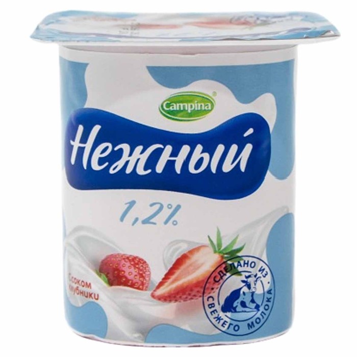 Йогурт Campina Нежный с соком клубники 1,2% 100гр пэт