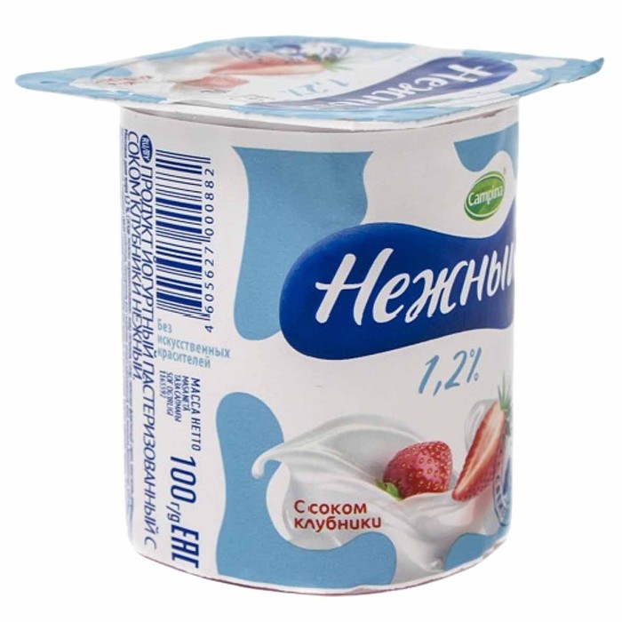 Йогурт Campina Нежный с соком клубники 1,2% 100гр пэт