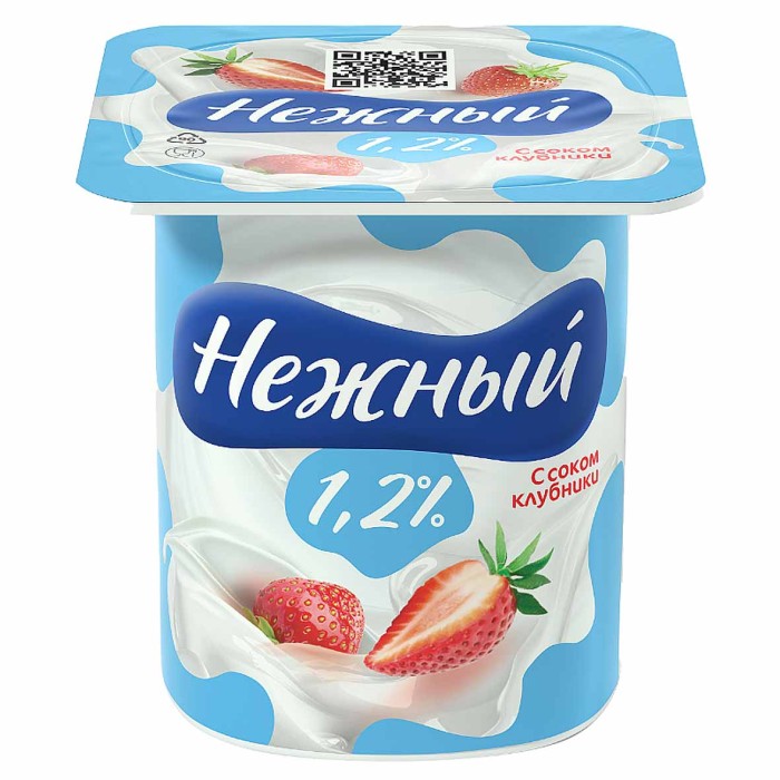 Йогурт Campina Нежный с соком клубники 1,2% 100гр пэт
