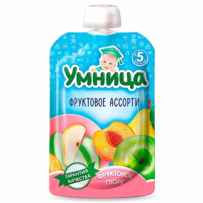 Пюре Умница фруктовое ассорти с 5мес 100гр пауч