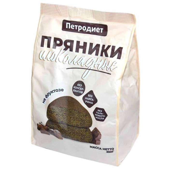 Пряники Петродиет шоколадные на фруктозе 350гр м/у