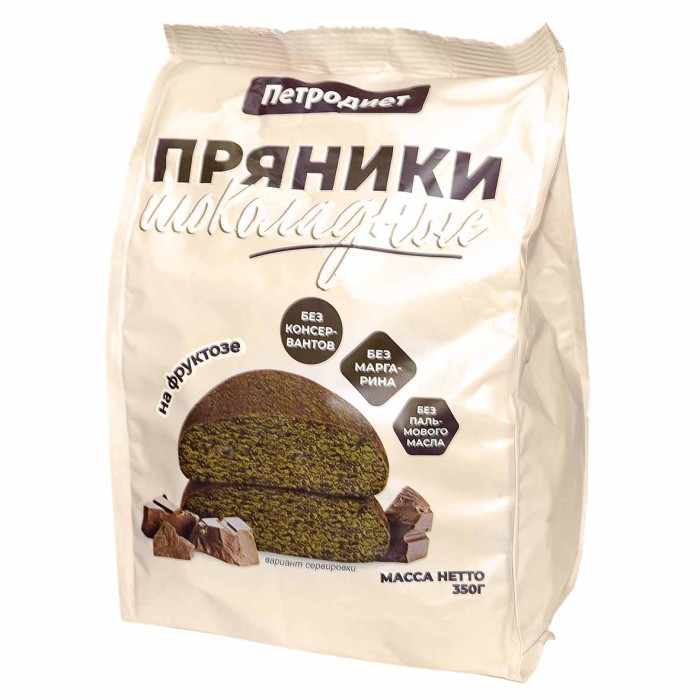 Пряники Петродиет шоколадные на фруктозе 350гр м/у