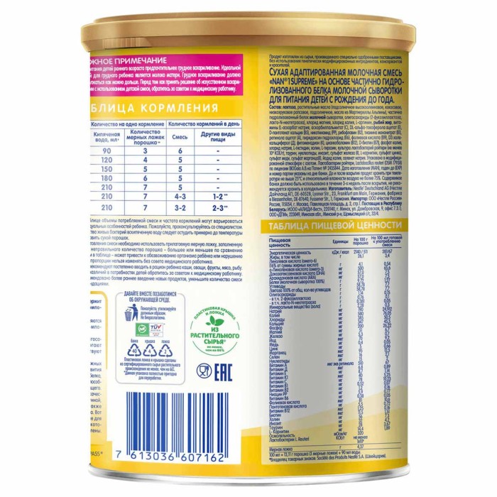 Смесь Nan Supreme 1 молочная с рождения 400гр пэт