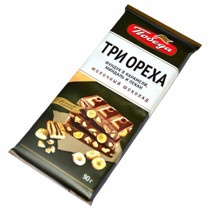 Шоколад Победа Три ореха молочный 90гр м/у