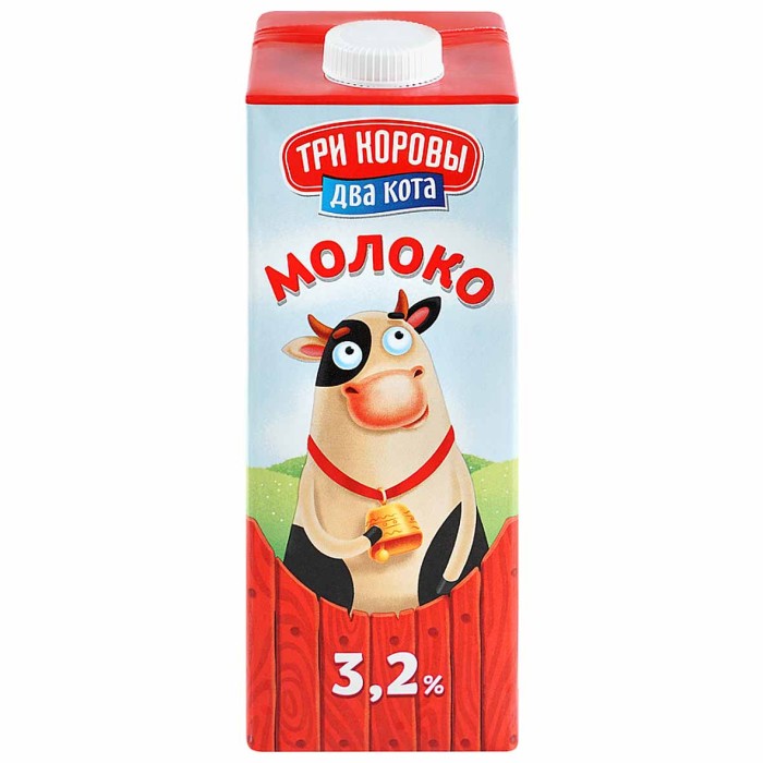Молоко Три коровы два кота ультрапастеризованное 3,2% 1л т/п