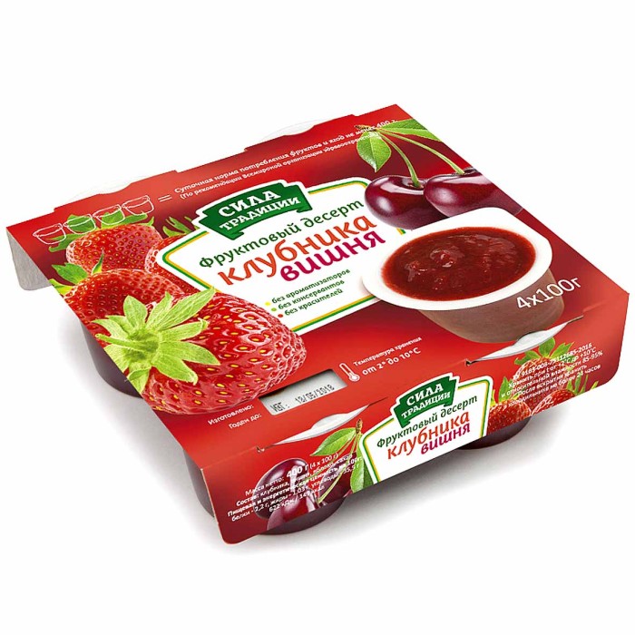Десерт Сила Традиции фруктовый Клубника-Вишня 4*100гр пэт