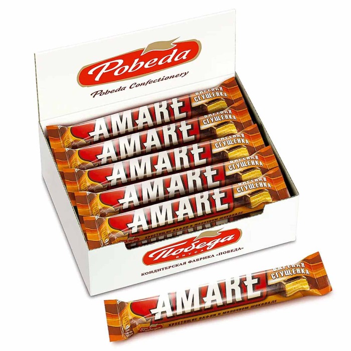 Вафли Победа Amare со вкусом вареной сгущенки в молочном шоколаде 45гр м/у