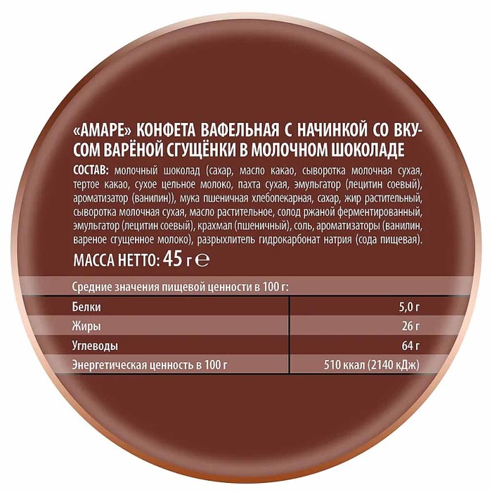 Вафли Победа Amare со вкусом вареной сгущенки в молочном шоколаде 45гр м/у