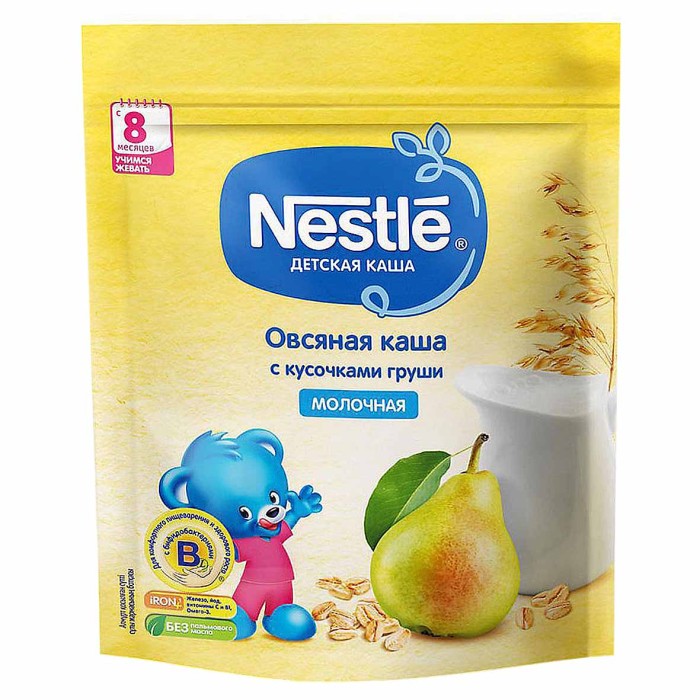 Каша Nestle овсяная молочная с кусочками груши с 8мес 220гр д/п