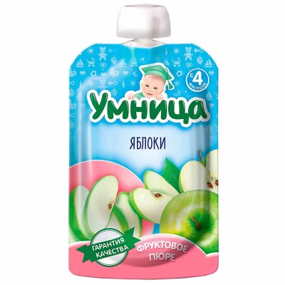 Пюре Умница яблоко с 4мес 100гр пауч