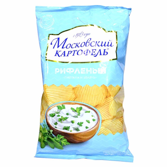 Чипсы Московский картофель рифленые вкус сметана и зелень 70гр м/у