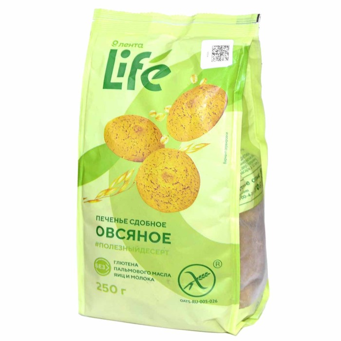 Печенье сдобное Лента Life овсяное 250гр м/у