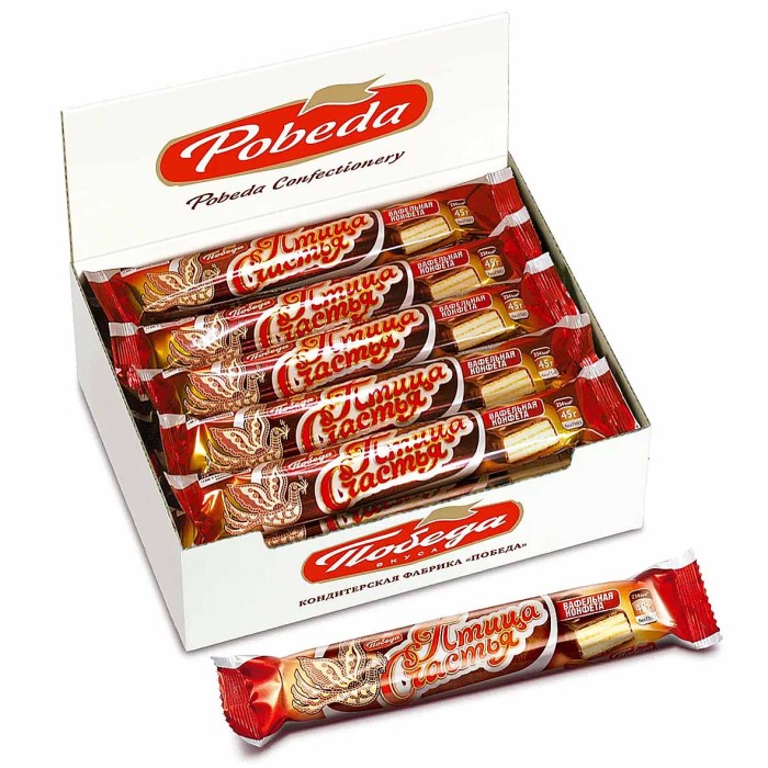 Вафли Победа Птица счастья с начинкой из тертого миндаля в сливочном шоколаде 45гр м/у