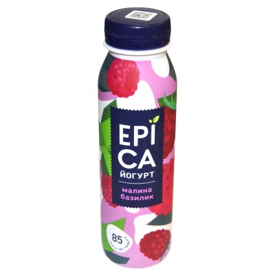 Йогурт питьевой Epica с малиной и базиликом 2,5% 260гр пэт