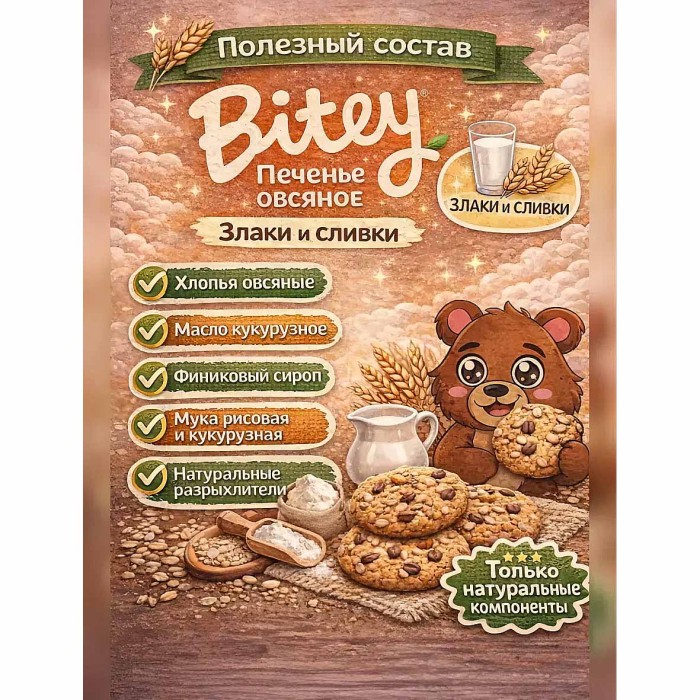 Печенье Bitey овсяное злаки и сливки 60гр к/у