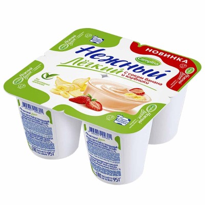 Йогурт Campina Нежный Лайт с соком банана-клубники 0,1% 95гр пэт