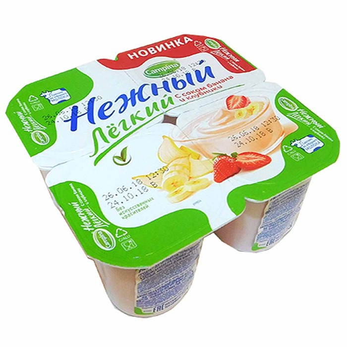 Йогурт Campina Нежный Лайт с соком банана-клубники 0,1% 95гр пэт