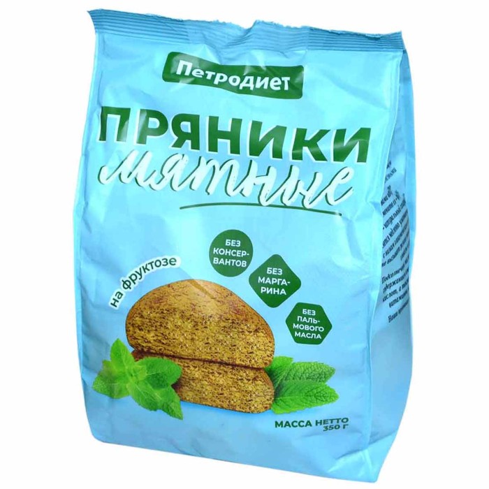 Пряники Петродиет мятные на фруктозе 350гр м/у