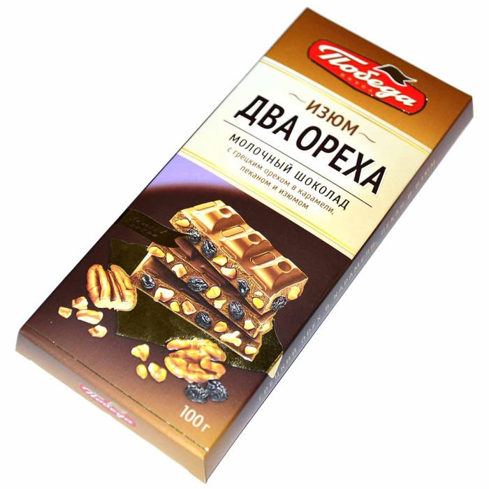 Шоколад Победа Два ореха изюм молочный 100гр к/у