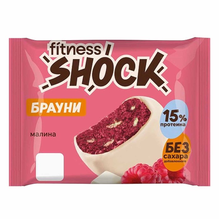 Пирожное протеиновое Fitness Shock Browne брауни малиновый глаз 50гр м/у