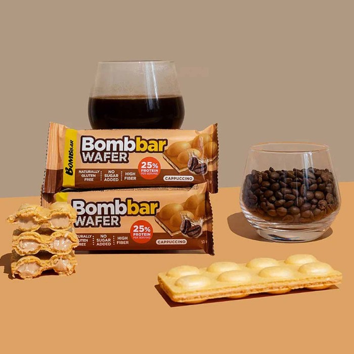 Батончик Bombbar вафельный с молочно-ореховой пастой со вкусом капучино 32гр м/у
