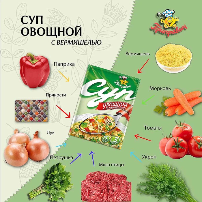 Суп Приправыч Овощной с вермишелью 60гр м/у