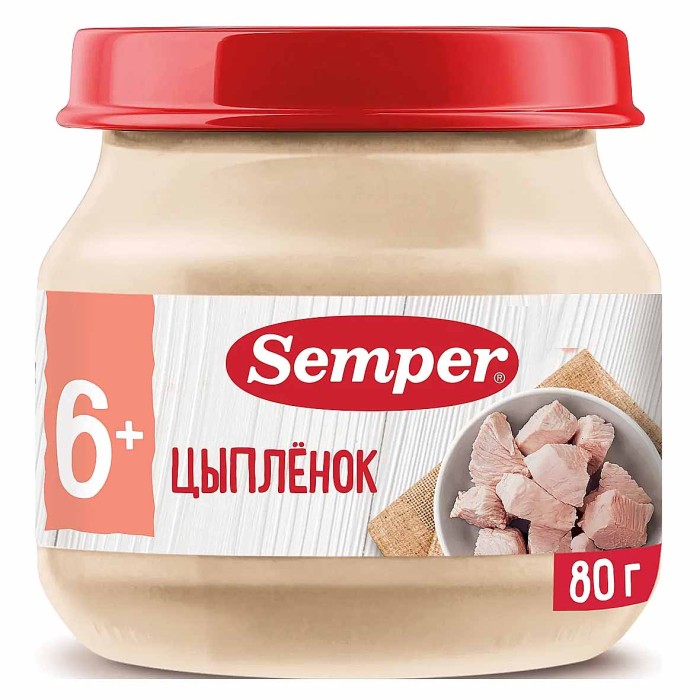 Пюре Semper цыпленок 6+ 80гр ст/б