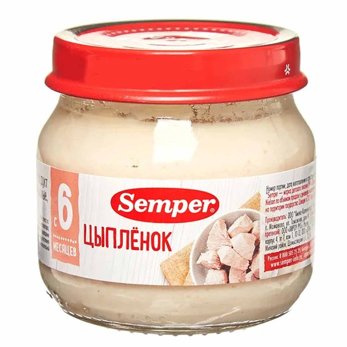 Пюре Semper цыпленок 6+ 80гр ст/б