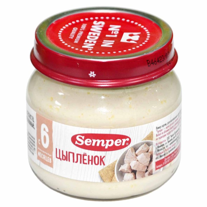 Пюре Semper цыпленок 6+ 80гр ст/б