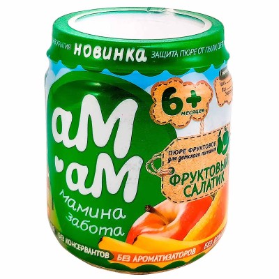 Пюре Ам-ам фруктовый салатик с 5мес 90гр ст/б