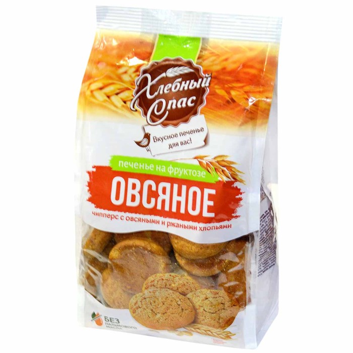 Печенье Хлебный Спас  Чипперс с овсяными и ржаными хлопьями на фруктозе 300гр м/у