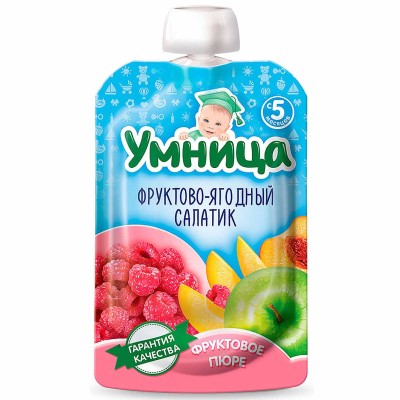 Пюре Умница фруктово-ягодный салатик с 5мес 100гр пауч