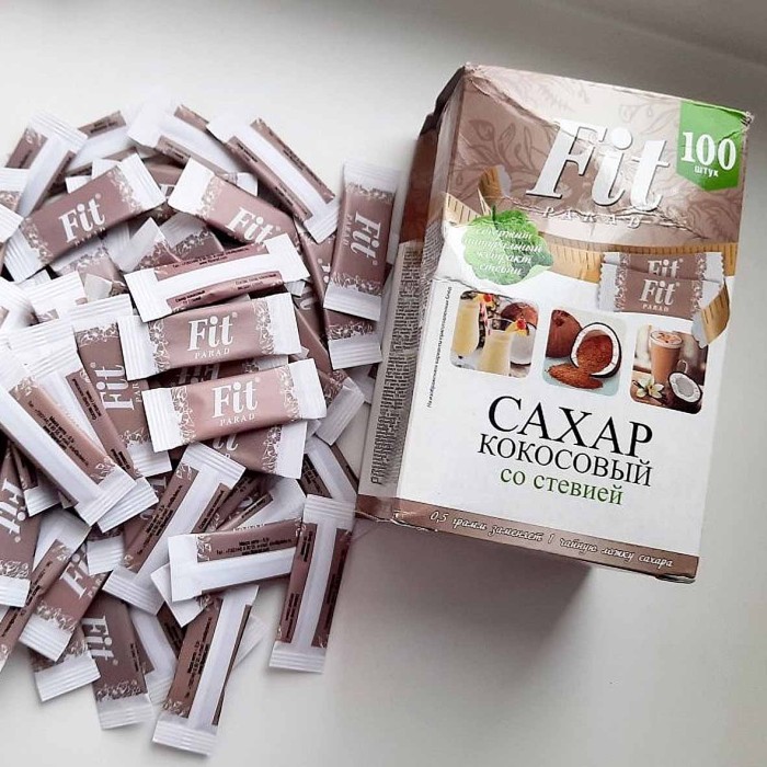 Сахар кокосовый FitParad со стевией 100шт к/у